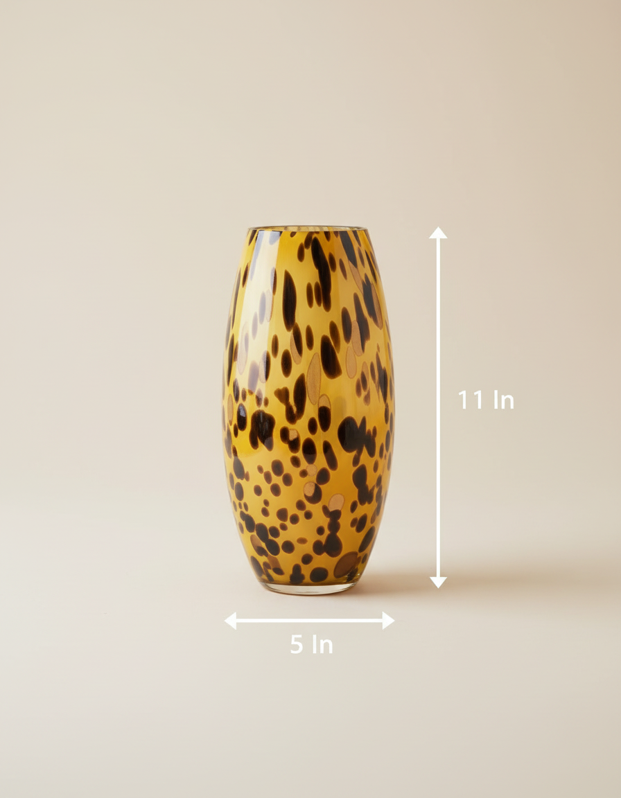 Exotic Leopard Print Art Glass Vase - 11" Hand-Blown Statement Piece