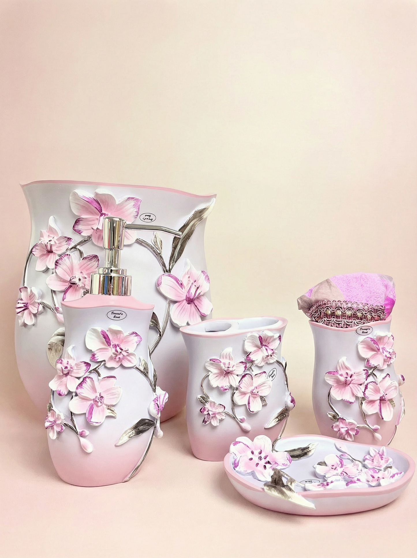 Lilly Purple 5-Piece Bath Accessory Set - Premium Polyresin Bathroom Collection