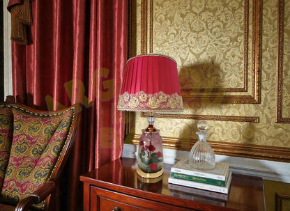 Romantic Rose Garden Glass Lamp - 14" with Pink Pleated Shade