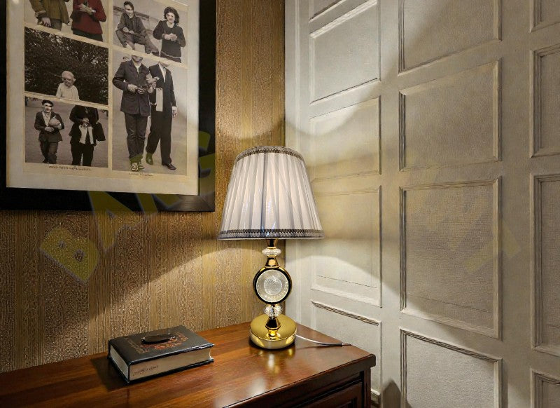 Elegant Crystal Table Lamp - 11" Gold with Etched Apple Design