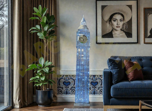 Majestic Big Ben Crystal Tower Clock - 65" Statement Floor Sculpture