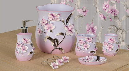 Lilly Purple 5-Piece Bath Accessory Set - Premium Polyresin Bathroom Collection