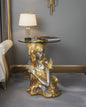 Ethereal Goddess Accent Table - 25" Gold Sculpture with Butterfly & Glass Top