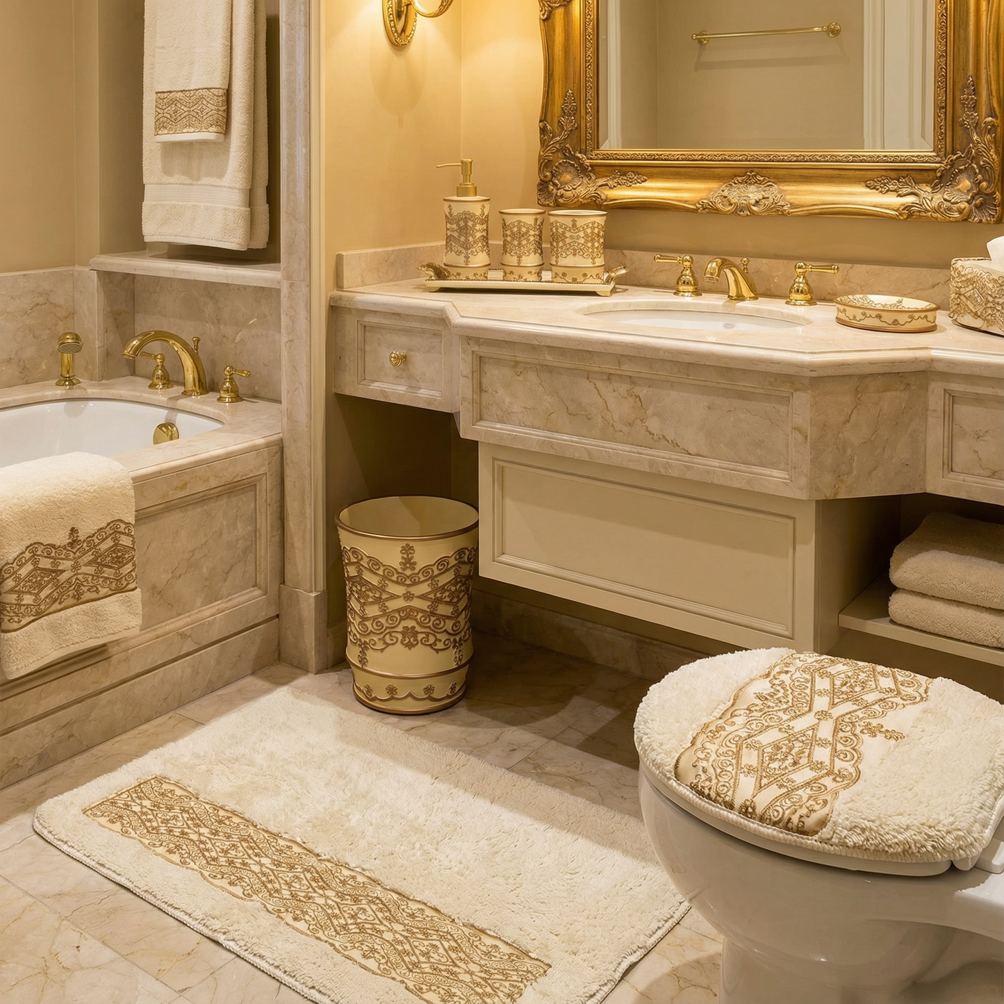 Vivian Beige 5-Piece Bath Accessory Set - Elegant Neutral Bathroom Collection