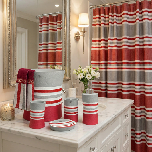 Ivanna 5-Piece Bath Accessory Set - Contemporary Striped Bathroom Collection