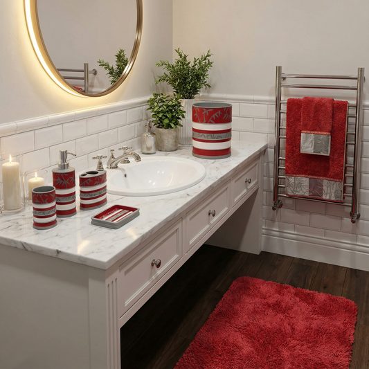 Venezia Red 5-Piece Bath Accessory Set - Asian-Inspired Luxury Bathroom Collection