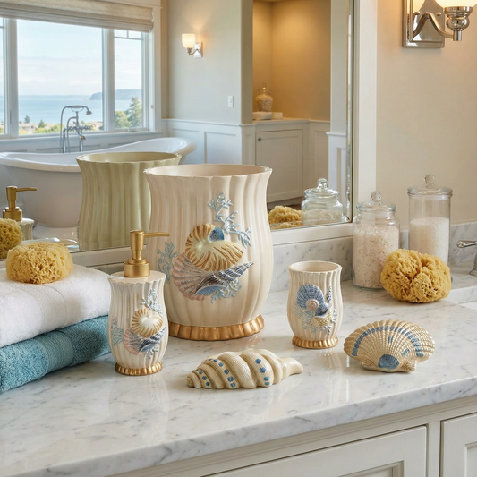 Spa Shell 5-Piece Bath Accessory Set - Coastal Luxury Bathroom Collection