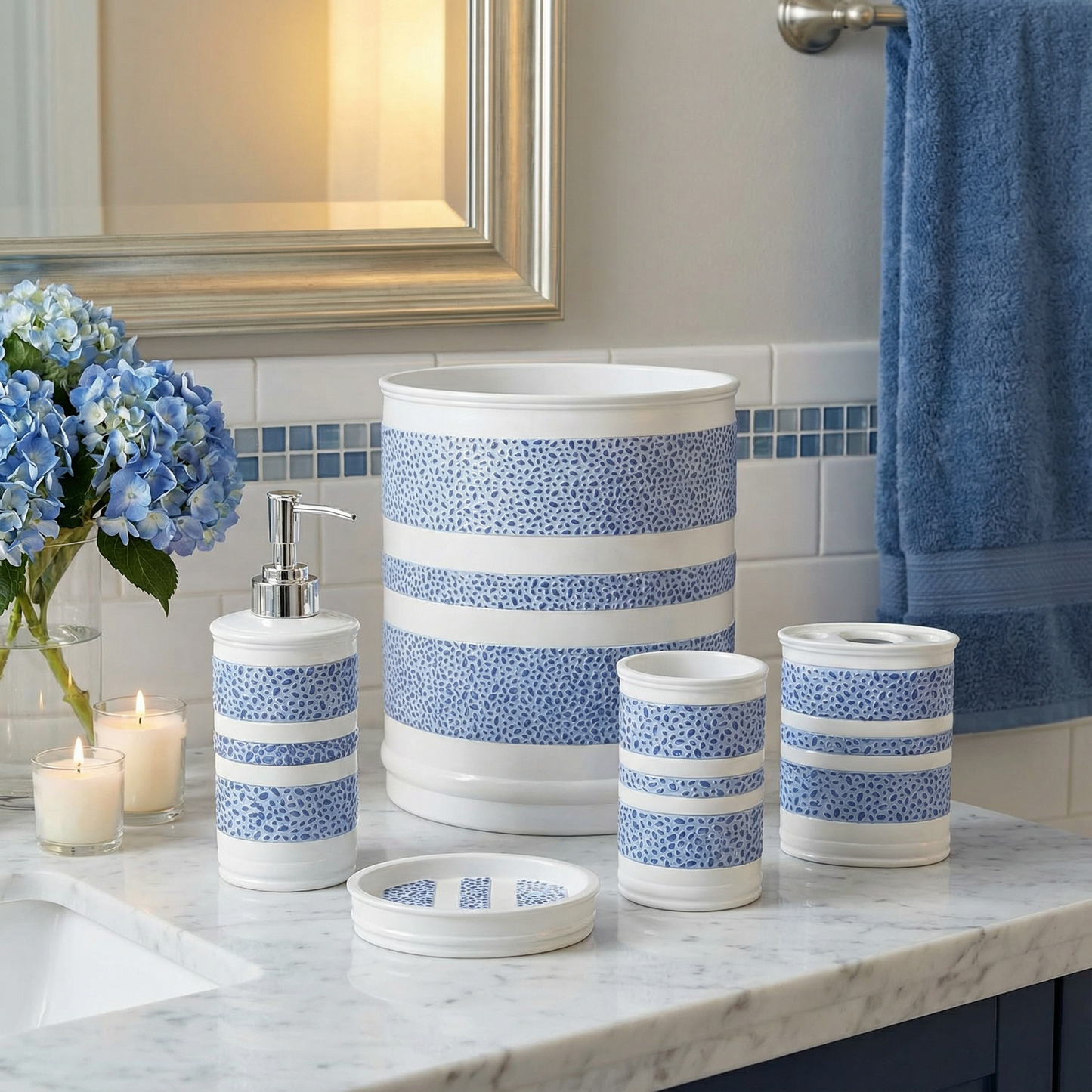 Marquise 5-Piece Bath Accessory Set - Luxury Textured Bathroom Collection