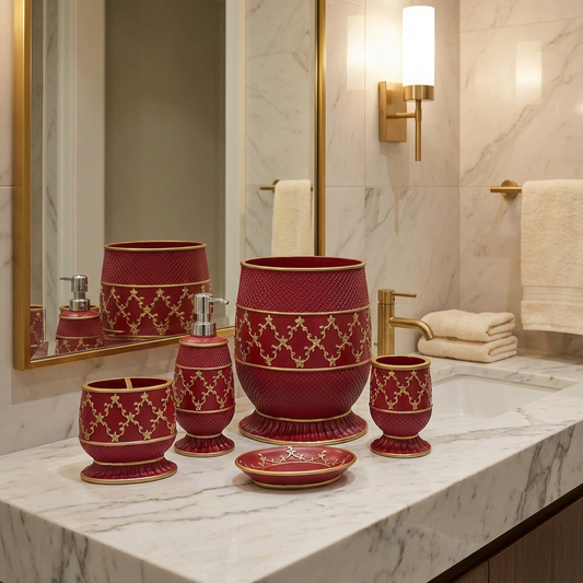 Cassandra Red 5-Piece Bath Accessory Set - Regal Luxury Bathroom Collection