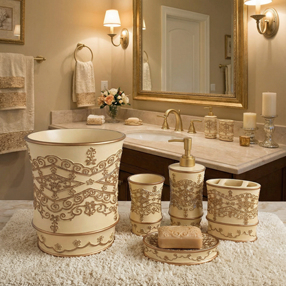 Vivian Beige 5-Piece Bath Accessory Set - Elegant Neutral Bathroom Collection