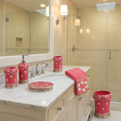 Maya 5-Piece Bath Accessory Set - Romantic Floral Luxury Bathroom Collection