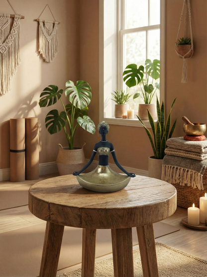 Majestic African Woman on Elephant Sculpture - 11" with Decorative Bowl