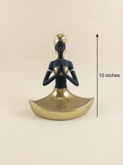 Majestic African Woman on Elephant Sculpture - 11" with Decorative Bowl