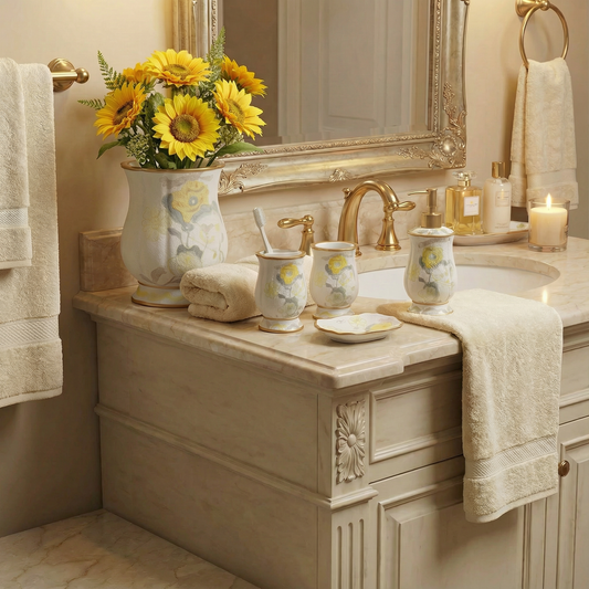 Judy 5-Piece Bath Accessory Set - Watercolor Floral Luxury Bathroom Collection