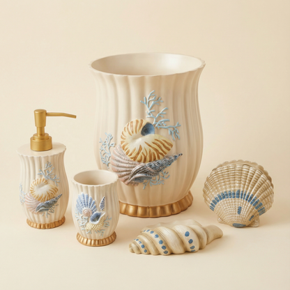 Spa Shell 5-Piece Bath Accessory Set - Coastal Luxury Bathroom Collection