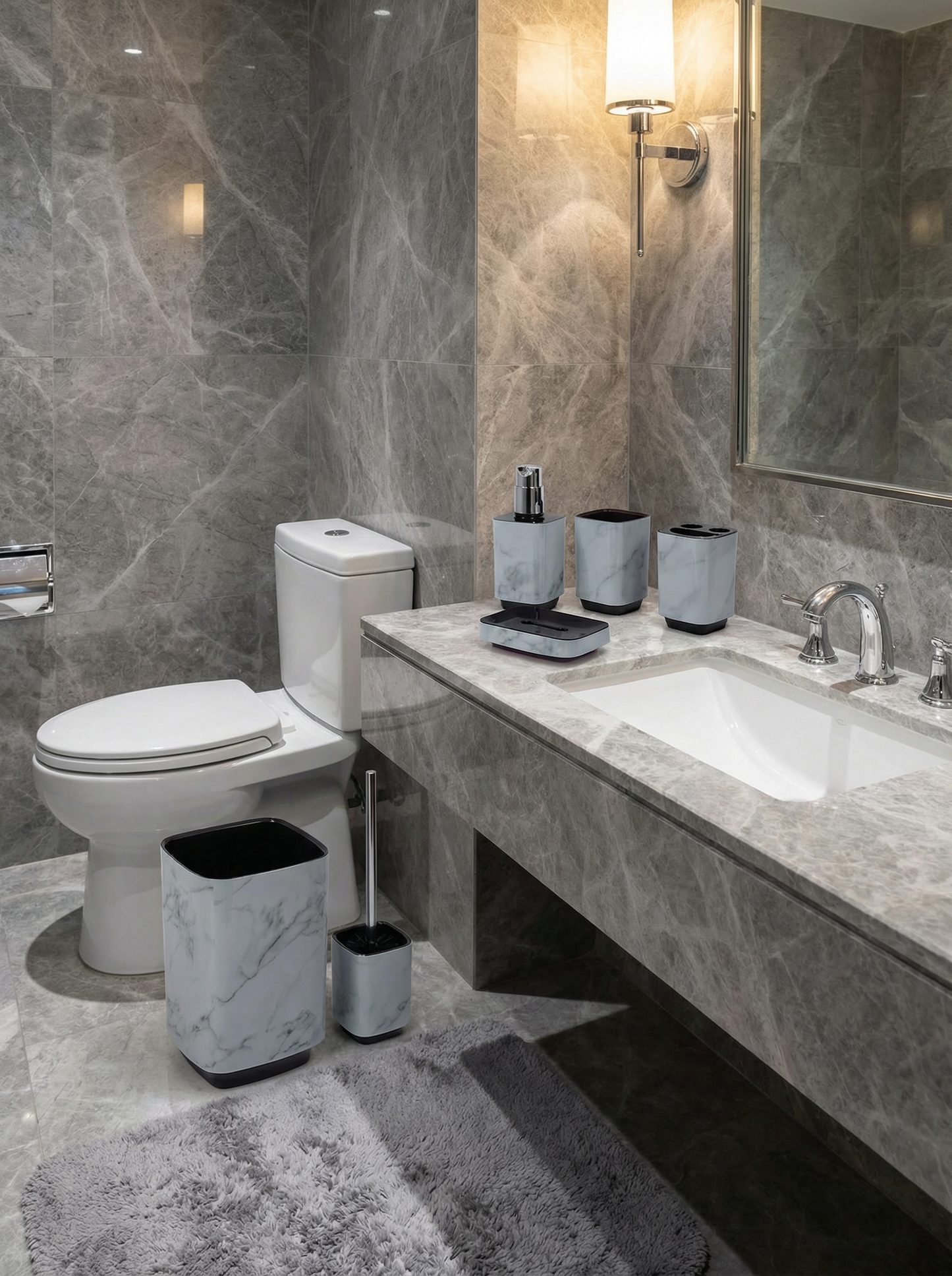 Regency 6-Piece Bath Accessory Set - Modern Minimalist Acrylic Bathroom Collection with Toilet Brush