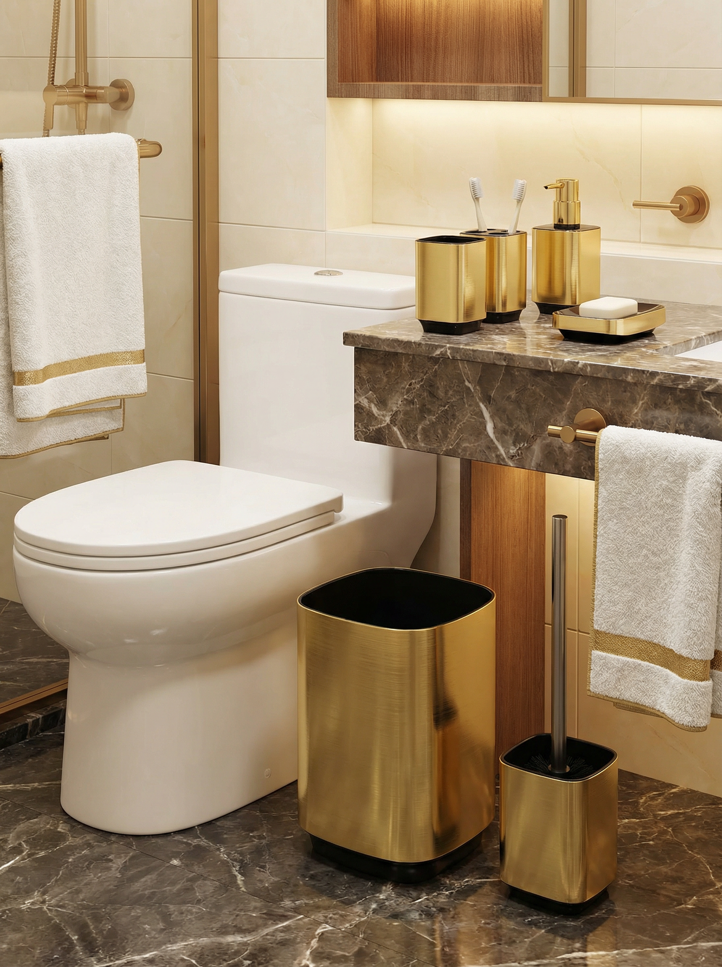 Regency 6-Piece Bath Accessory Set - Modern Minimalist Acrylic Bathroom Collection with Toilet Brush