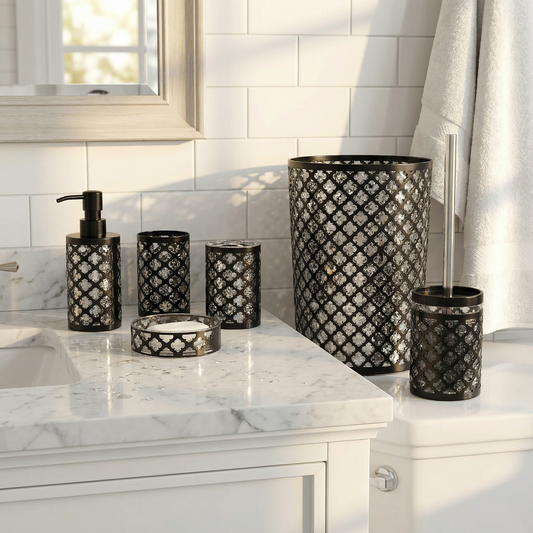 Geneva 6-Piece Bath Accessory Set - Luxury Acrylic Bathroom Collection with Toilet Brush