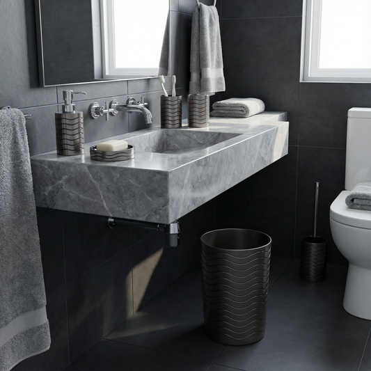 Soho 6-Piece Bath Accessory Set - Contemporary Wave-Textured Acrylic Bathroom Collection with Toilet Brush