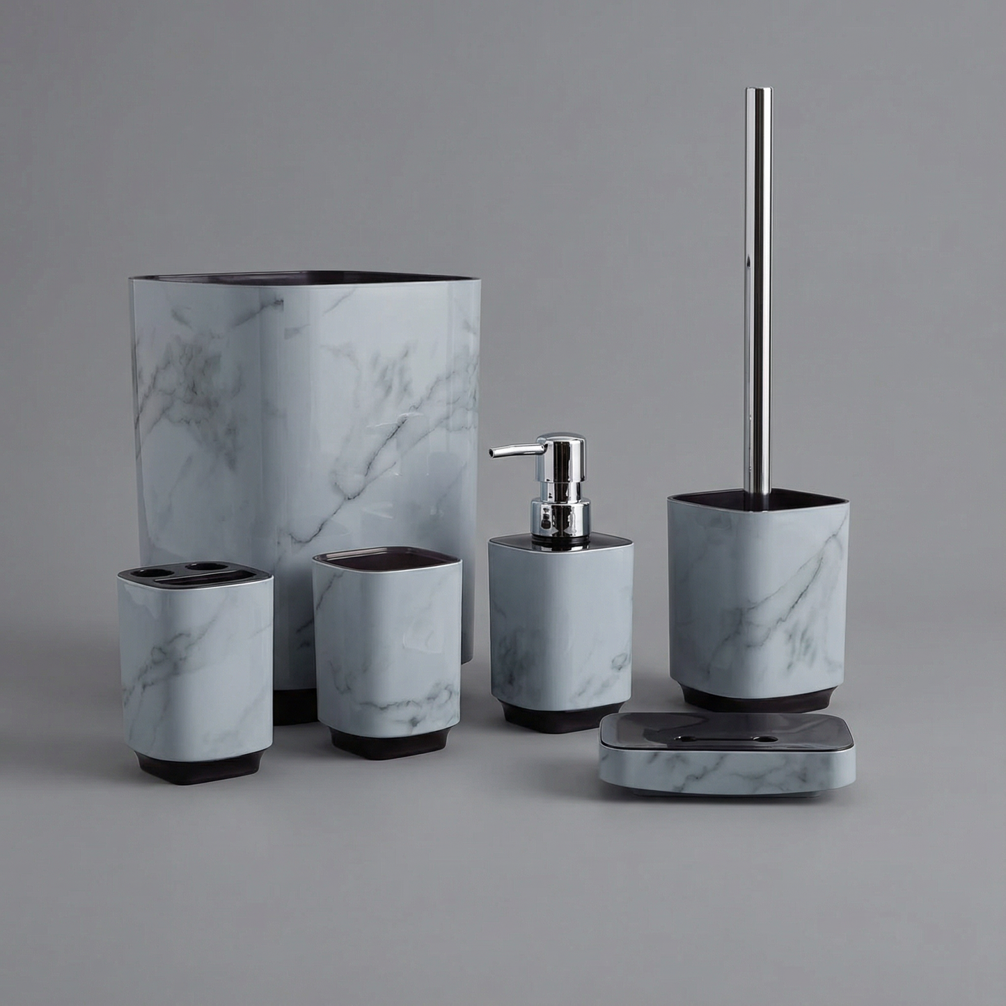 Regency 6-Piece Bath Accessory Set - Modern Minimalist Acrylic Bathroom Collection with Toilet Brush