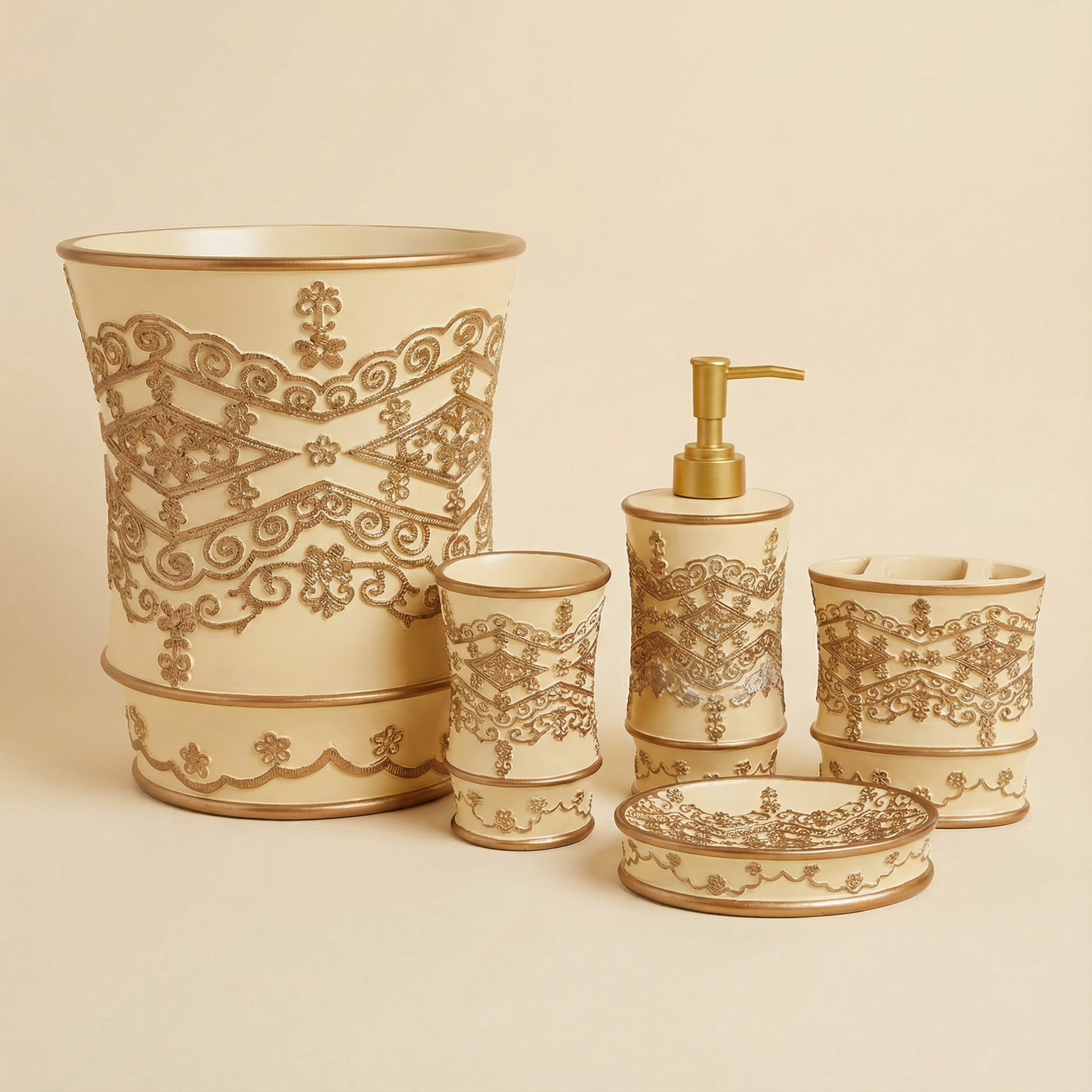 Vivian Beige 5-Piece Bath Accessory Set - Elegant Neutral Bathroom Collection