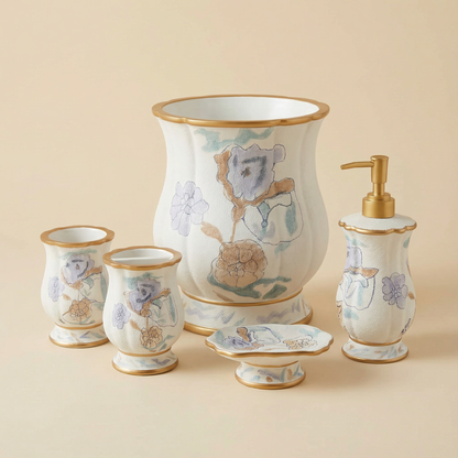 Judy 5-Piece Bath Accessory Set - Watercolor Floral Luxury Bathroom Collection