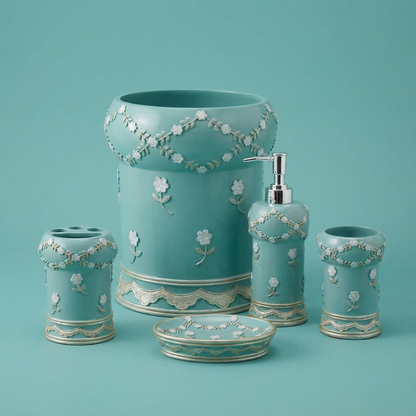 Maya 5-Piece Bath Accessory Set - Romantic Floral Luxury Bathroom Collection