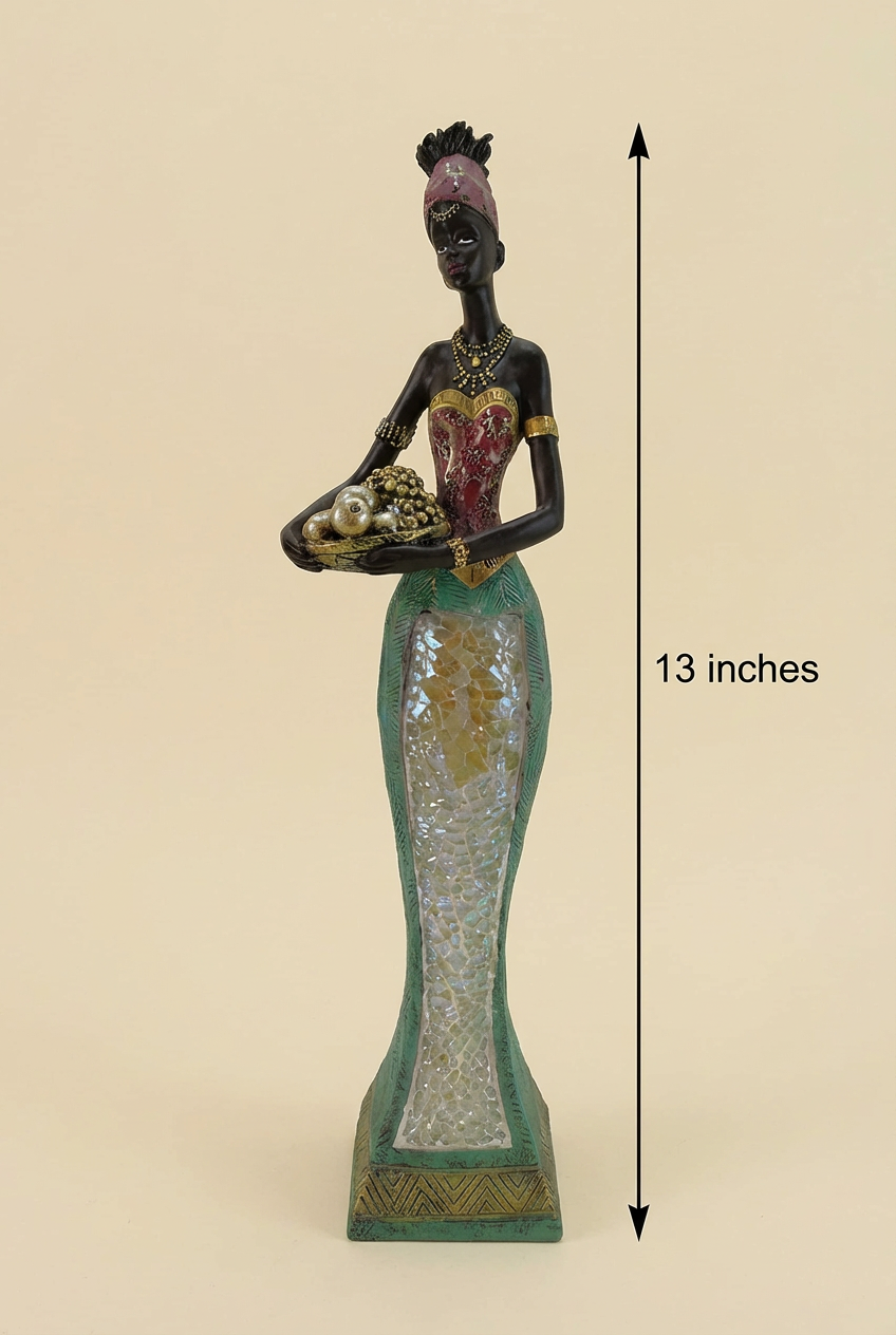 Graceful African Woman Figurine - 13" with Fruit Bowl Sculpture