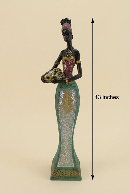 Graceful African Woman Figurine - 13" with Fruit Bowl Sculpture