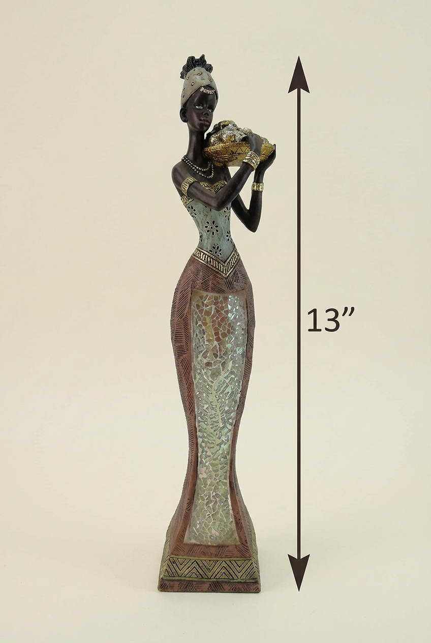Graceful African Woman Figurine - 13" with Fruit Bowl Sculpture