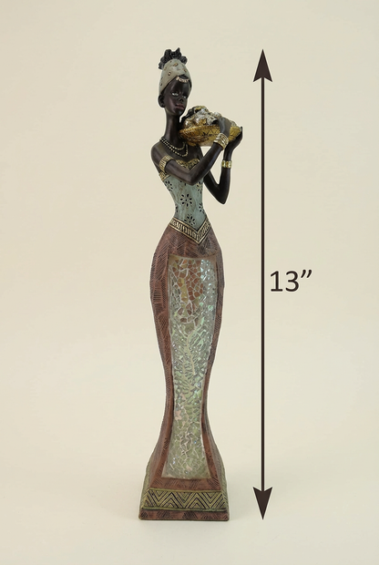 Graceful African Woman Figurine - 13" with Fruit Bowl Sculpture