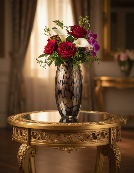 Sophisticated Tortoiseshell Art Glass Vase - 11" Hand-Blown Luxury Piece