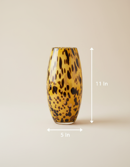 Exotic Leopard Print Art Glass Vase - 11" Hand-Blown Statement Piece