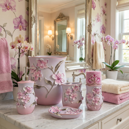 Lilly Purple 5-Piece Bath Accessory Set - Premium Polyresin Bathroom Collection