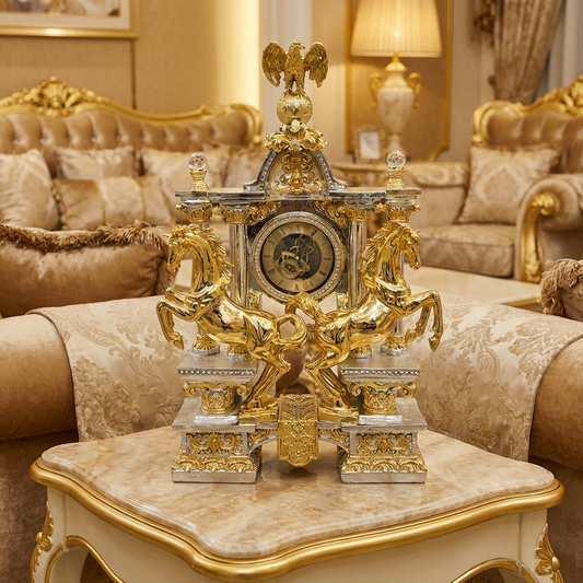 Majestic Baroque Mantel Clock - 25" Crystal & Gold Statement Piece