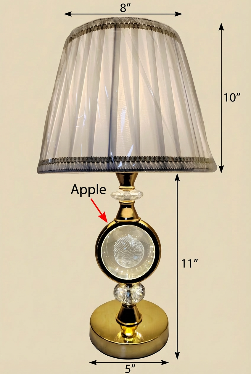 Elegant Crystal Table Lamp - 11" Gold with Etched Apple Design