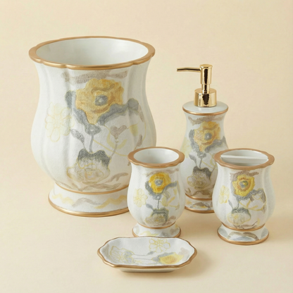 Judy 5-Piece Bath Accessory Set - Watercolor Floral Luxury Bathroom Collection