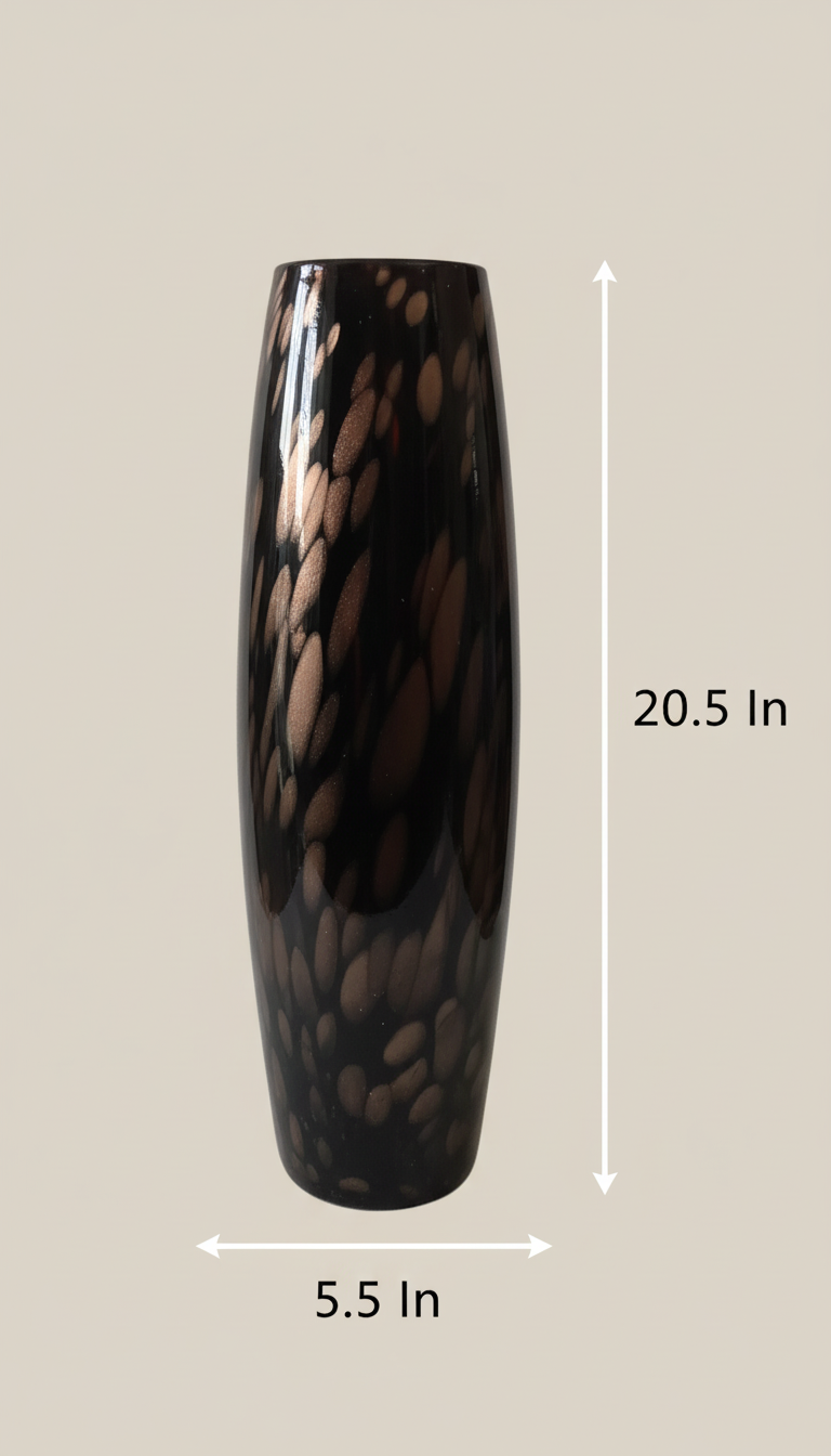 Dramatic Black Tortoiseshell Floor Vase - 20.5" Art Glass Statement Piece