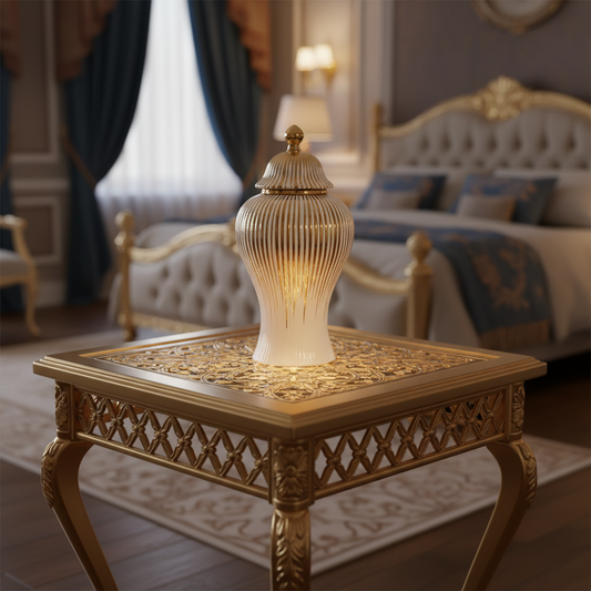 Elegant White & Gold Ginger Jar - 17" Decorative Jar with Lid