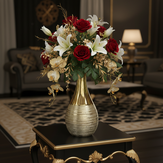 Luxe Metal Vase - 13" Elegant Centerpiece with Textured Finish