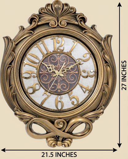 Ornate Baroque Wall Clock - 27" Gold with Infinity Bow Design