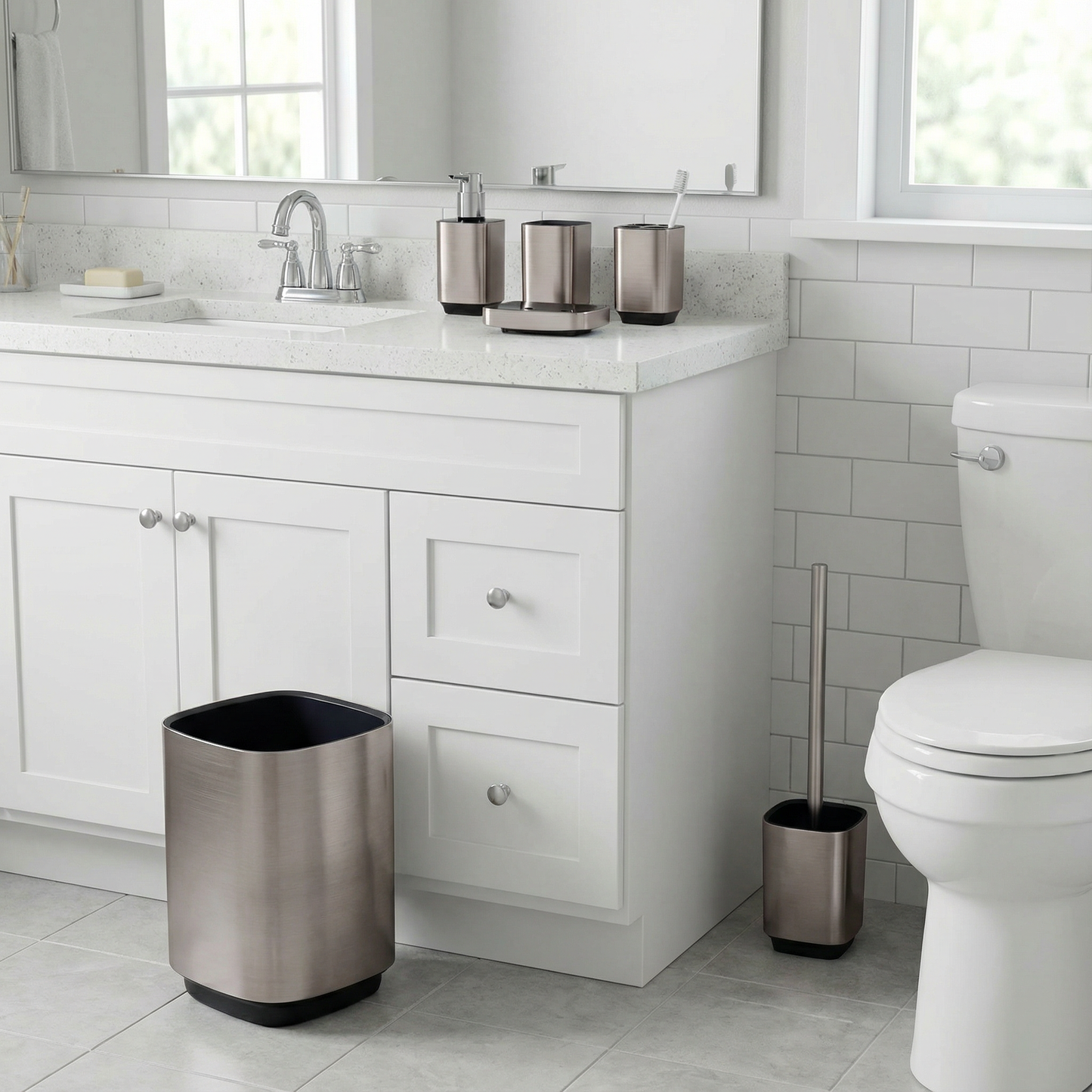 Regency 6-Piece Bath Accessory Set - Modern Minimalist Acrylic Bathroom Collection with Toilet Brush