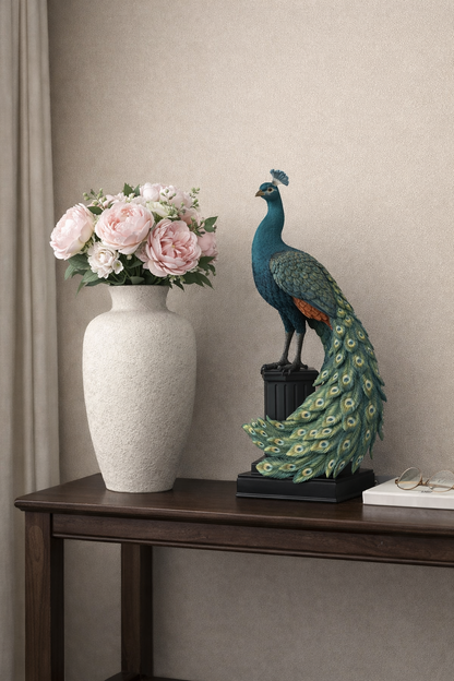 Majestic Peacock Figurine - 21.5" Polyresin Decorative Statue