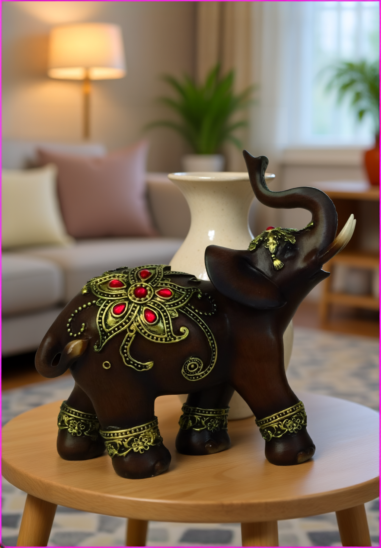 Ornate Elephant Figurine - 6.5" Hand-Painted Decorative Statue