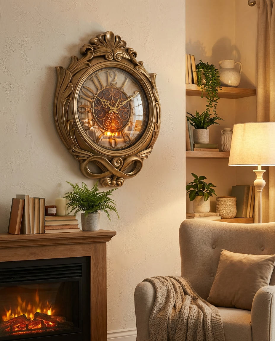 Ornate Baroque Wall Clock - 27" Gold with Infinity Bow Design