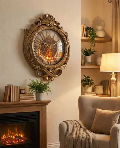 Ornate Baroque Wall Clock - 27" Gold with Infinity Bow Design