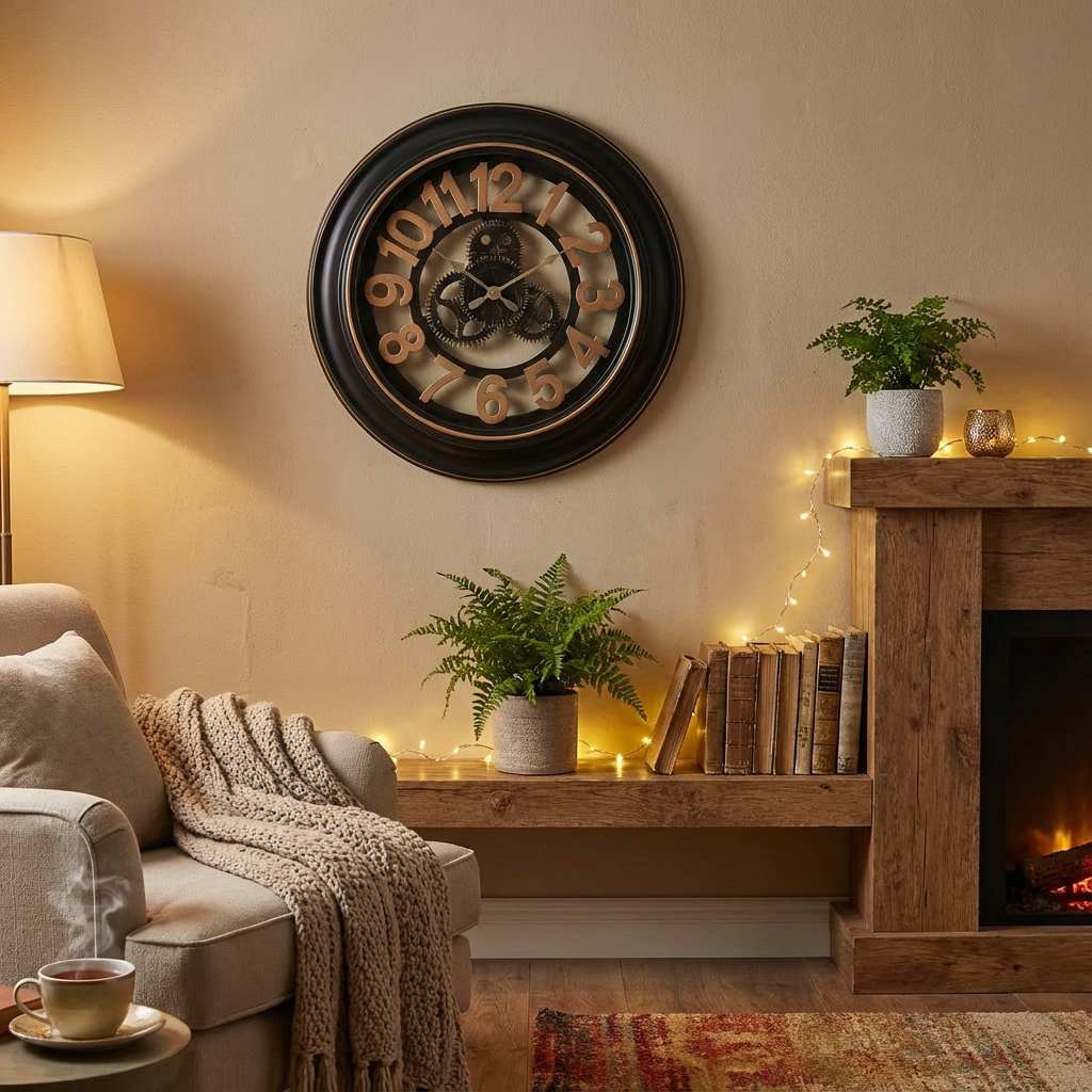 Industrial Steampunk Gear Wall Clock - 20" Moving Gears Design