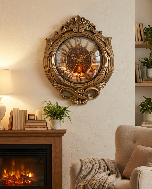 Ornate Baroque Wall Clock - 27" Gold with Infinity Bow Design