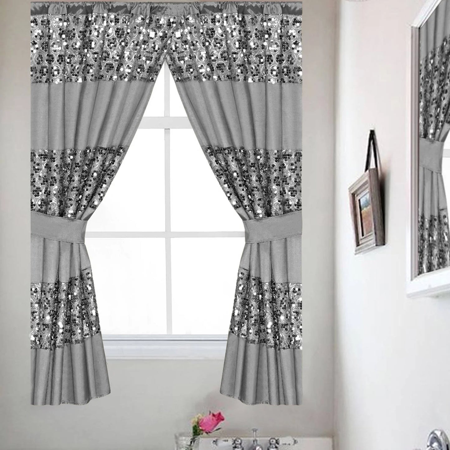 Sinatra Window Curtain – Glamorous Crystal-Embellished Bathroom Window Treatment