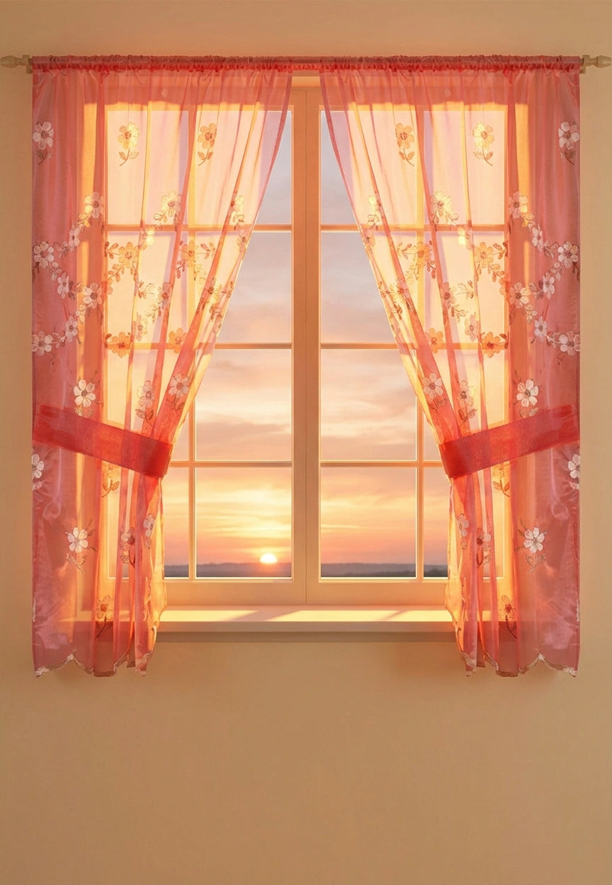 Maya Window Curtain – Delicate Floral Embellished Bathroom Window Treatment